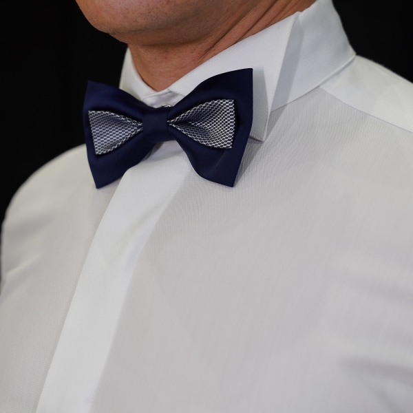 Blue bow tie with smaller silver bow tie PP/7050-75