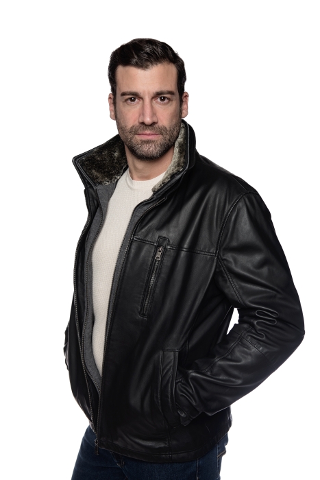 Black leather jacket with fur 830